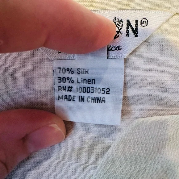 Citron Beige Tunic Landscape Scenery Silk Linen Blend Button Down Size Large - Picture 8 of 8